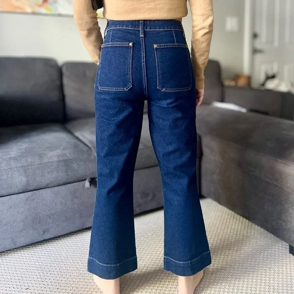 Khaite Raquel Patch Pocket Crop Flare Jeans - Dark Blue Wash - Size 31 - Picture 4 of 14